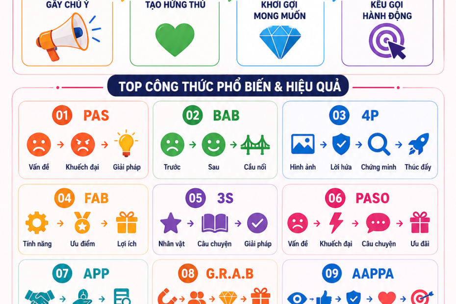 Công thức viết bài để kinh doanh, 10 công thức viết bài để kinh daonh, công thức AIDA