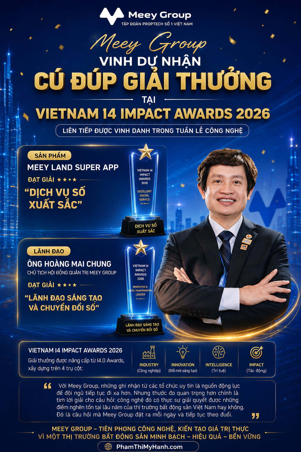 Meey Group Nhận Cú Đúp Giải Thưởng Tại Vietnam I4 Impact Awards 2026, Tiếp Tục Khẳng Định Vị Thế Proptech Việt Nam 2026