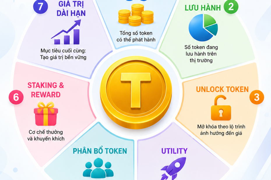 Tokenomics là gì? Tìm hiểu cách Tokenomics ảnh hưởng đến giá coin, nguồn cung, token unlock, staking, utility và vì sao đây là yếu tố quyết định sự sống còn của một dự án crypto.